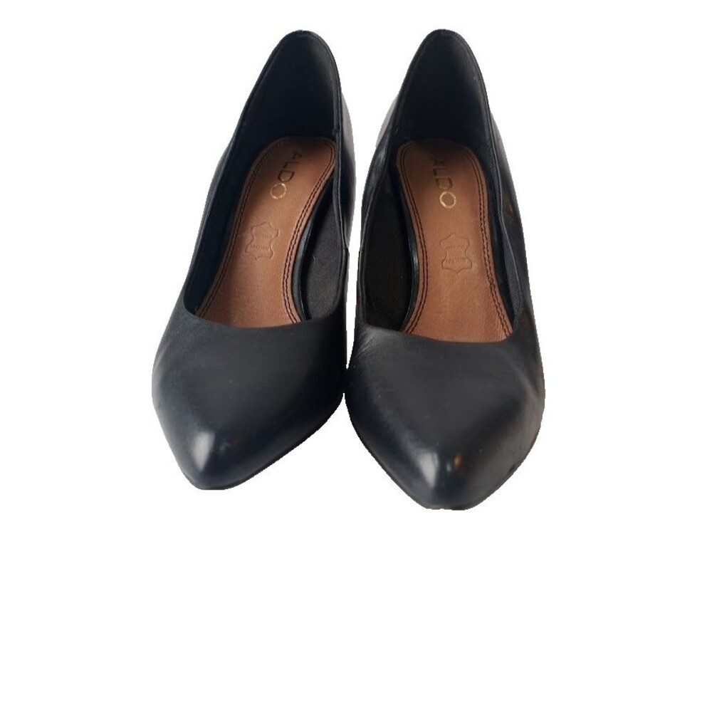 ALDO Women’s Black Leather Pointed Toe Stiletto Pumps Heels - Picture 8 of 16